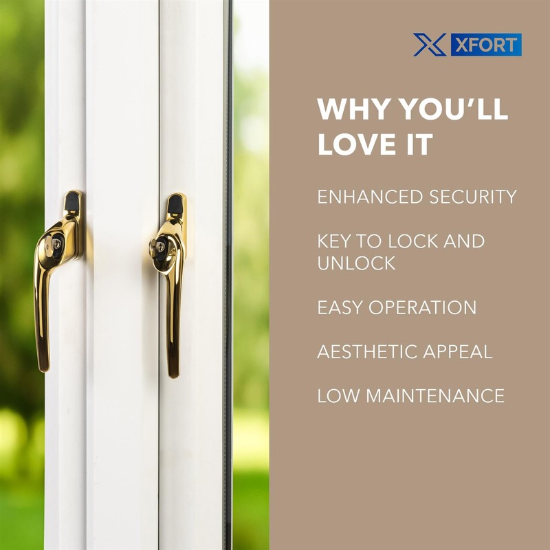 XFORT Cranked Locking Window Handle Installation Kit in Polished Brass,