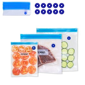 VICARKO 30 Vacuum Zipper Bags, Vacuum Sealer Bags, Food Storage, Reusable Bags, with Double Layers, BPA Free, Combo Size