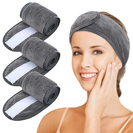 KinHwa Headband for Washing Face Adjustable Make-up Wrap Hair Band Non-slip SPA Facial Headbands Fits All Head Sizes Perfect for Sports, Yoga and Bath 3 Pack - Dark-gray