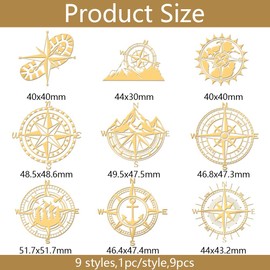 OLYCRAFT 9pcs 1.6x1.6 Inch Compass Theme Stickers Mountain Compass Stickers Self Adhesive Gold Metal Stickers Shoe Print Metal Stickers for Scrapbooks DIY Crafts Phone Decoration