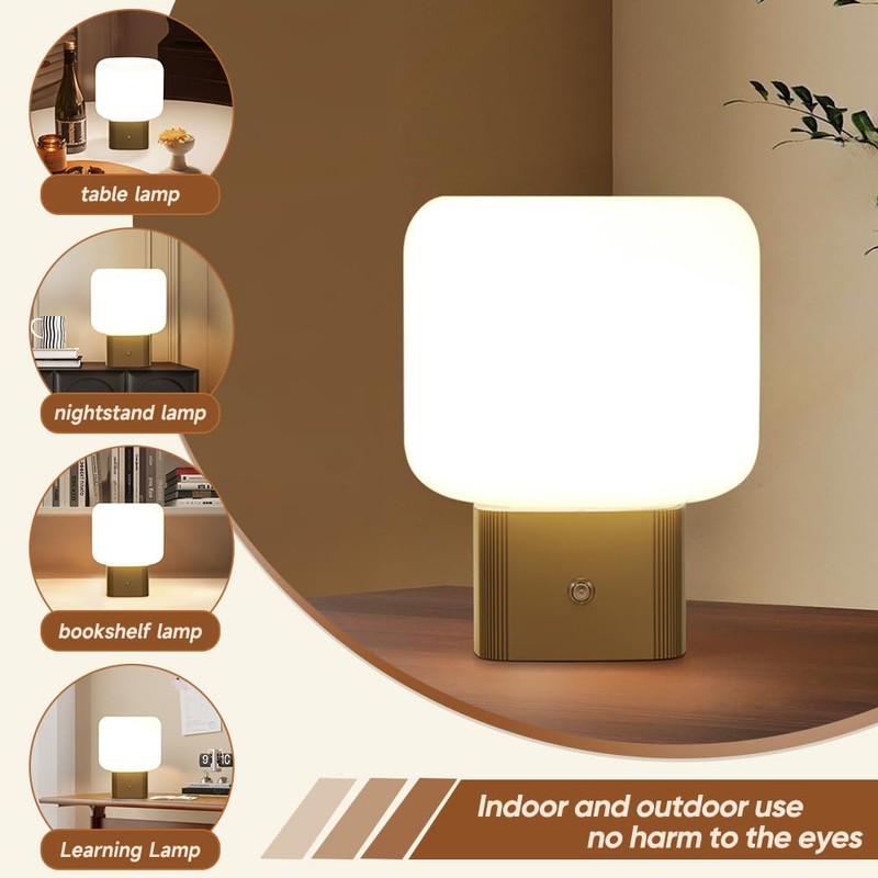 KNYELYNS Mushroom Lamp, Cordless Rechargeable Table Lamp with Glass Shade,