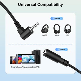 J&D 2.5mm Male to 3.5mm Female Stereo Audio Cable 90 Degree Angle Gold Plated Compatible with Radios, Headphones, Recorders, Cameras, 0.2 Meter