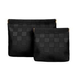 Adorila Vegan Leather Pocket Cosmetic Bag for Purse Set of 2, No Zipper Self Closing Makeup Pouch for Women, Waterproof Portable Coin Purse (Black), Black