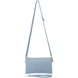 B BRENTANO Bolso cruzado de piel vegano con múltiples bolsillos con ranuras para tarjetas, muñequera extraíble y correa de hombro ajustable, Azul, Small