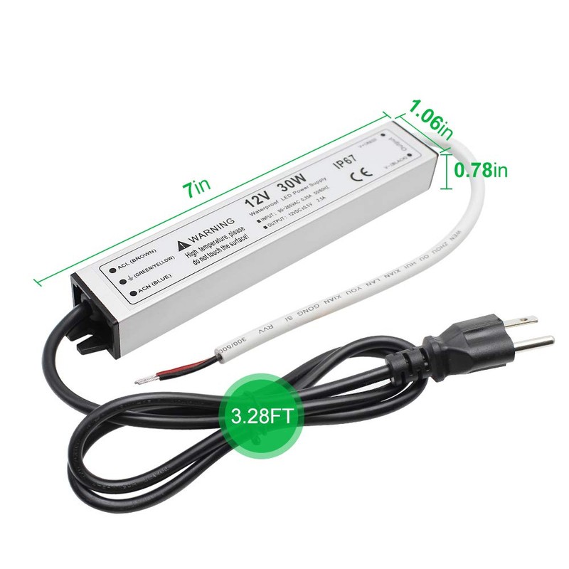 30W 12 Volt LED Power Supply, Waterproof IP67 LED Driver,