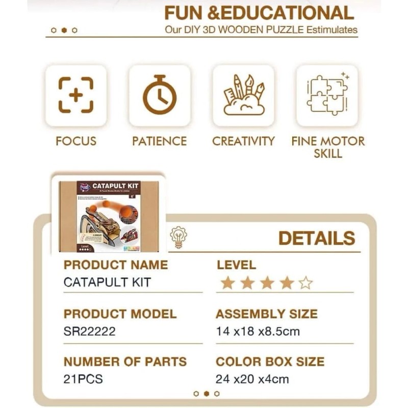 Livevie3D Wooden Catapult Kit STEM Toy for Kids, Includes Panels,