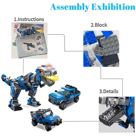 QMAN Creator 3in1 STEM Building Blocks Toy for Boys 6-12, Mechanical T-Rex/Pickup Trucks/Off-Road Vehicle Bricks Building Kit, Educational Toy for Kids 4-7, Best Gifts for 12-15 yrs Boys