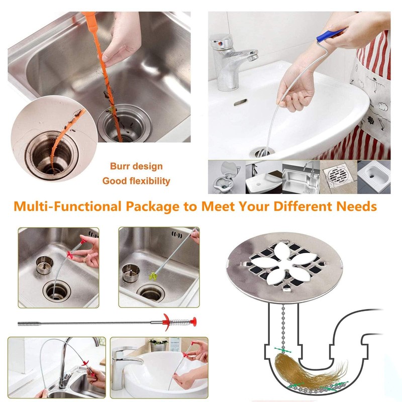 Forlivese Drain Snake,6 Pack Shower Drain Unblocker,Multifunctional Sink Unblocker Tool