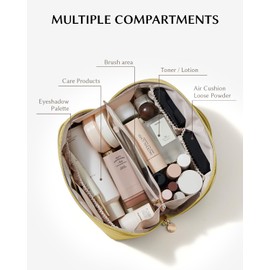 EACHY Travel Makeup Bag,Large Capacity Cosmetic Bags for Women,Waterproof Portable Pouch Open Flat Toiletry Bag Make up Organizer with Divider and Handle