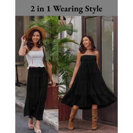 Zeagoo Maxi Skirt, Womens High Waist Tiered Long Skirts Elastic Casual Midi Dress Black XX-Large