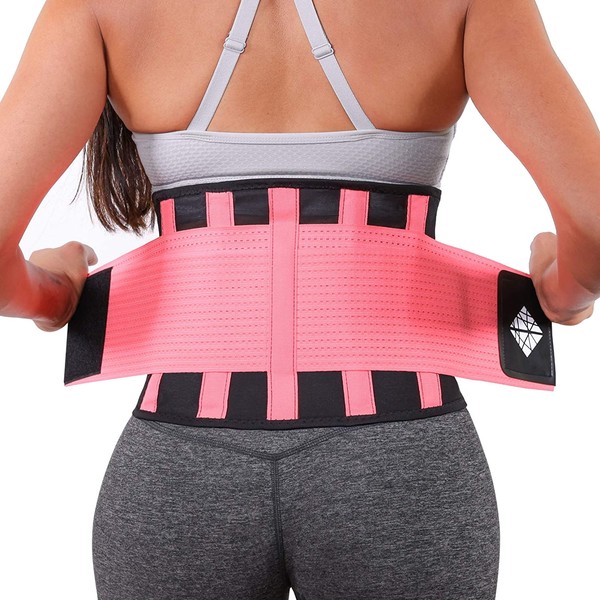NeoHealth Breathable & Light Lower Back Brace | Waist Trainer Belt | Lumbar Support Corset | Posture Recovery & Pain Relief | Waist Trimmer Ab Belt | Exercise Adjustable | Women & Men | Pink XXL