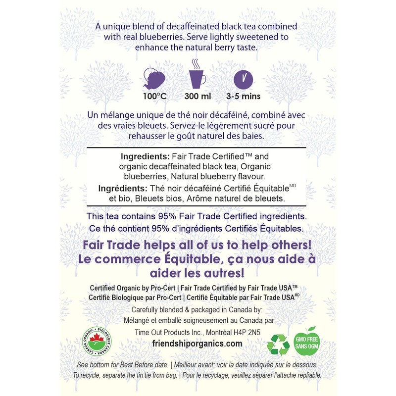 Friendship Organics Blueberry Decaf Tea Bags, Organic and Fair Trade
