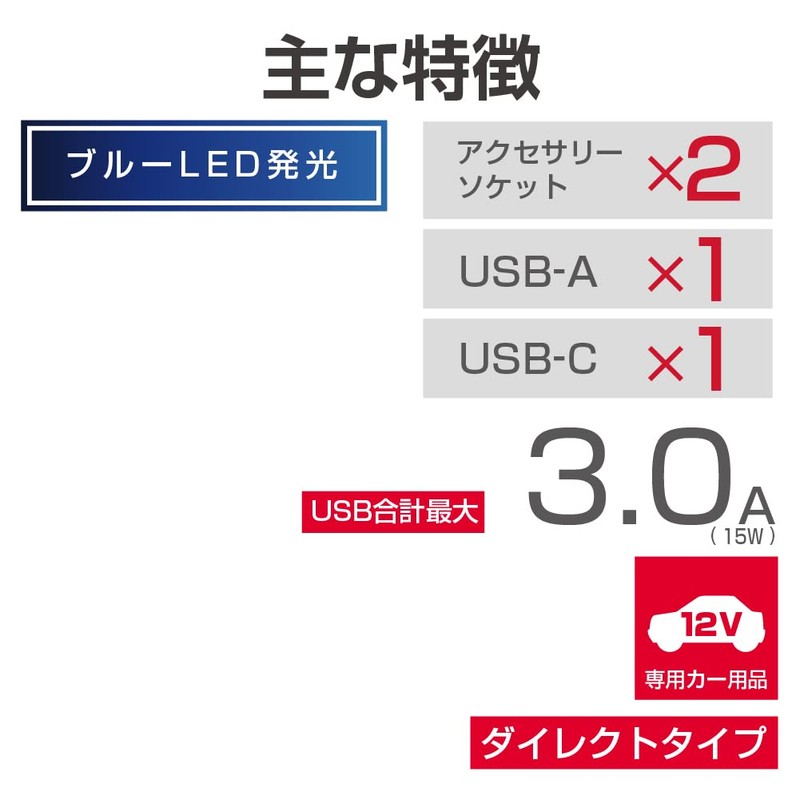 Seikou Sangyo EM-173 Car Accessories Power Socket EXEA USB Vertical