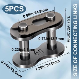 Mxxipp 5pcs #60 Roller Chain Connecting Links, Carbon Steel Heavy Duty Master Connector Link, Industrial Chain Links for Agricultural Machines Tractors Motorcycles Bikes Snow Remover