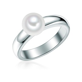 Valero Pearls Women's Ring 925 Sterling Silver Freshwater Cultured Pearls Round 7.5-8 mm White - Modern Ring for Women Pearl Ring Freshwater Pearl Large
