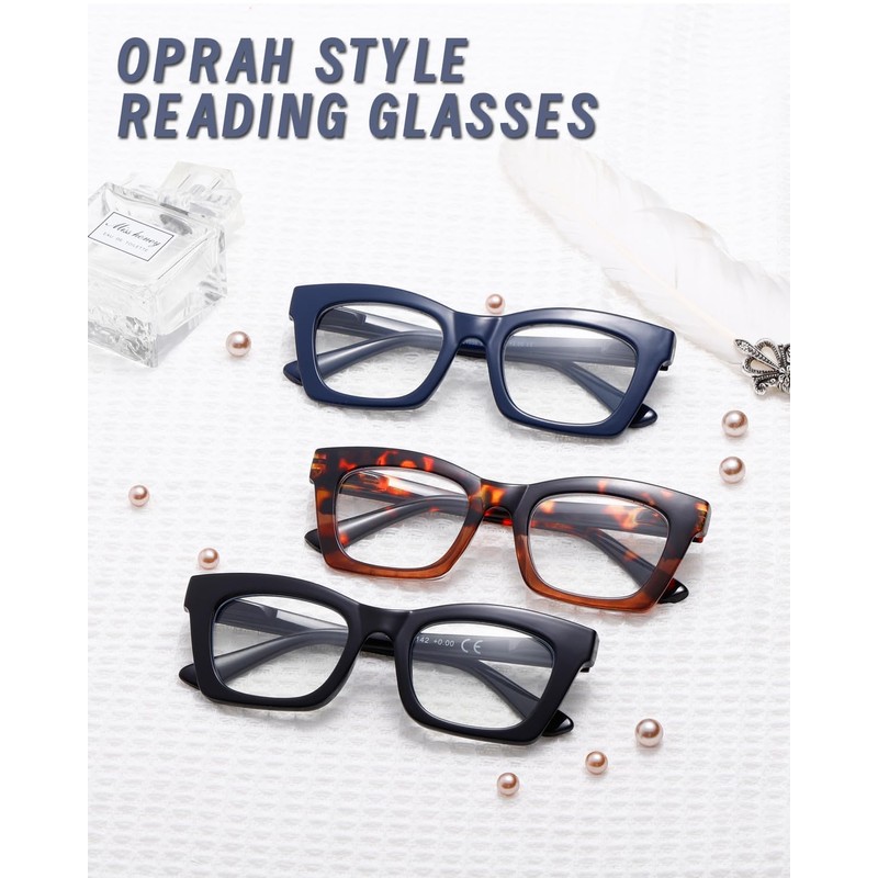 Hubeye 3 Pack Oprah Style Anti Blue Glasses for Women