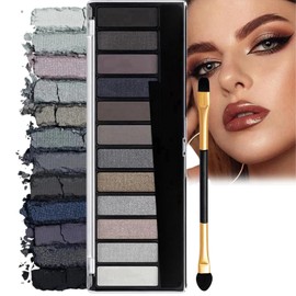 Grey Eyeshadow Palette Black Eyeshadow 12 Pigmented,Smokey Eyeshadow Palette 12 Shades,Waterproof Eye Shadow Pallets for Women,Shimmer Smokey Color Eyeshadow,Full Matte Smokey Eye Shadow Pallets