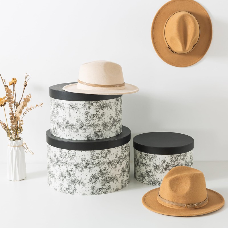 Soul & Lane Floral Hat Round Boxes with Lids, Set