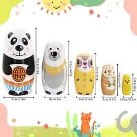 Boerni Set of 5 Cute Panda Cartoon Animal Nesting Dolls Bear Raccoon Monkey Pattern Stacking Nesting Dolls Matryoshka Doll for Kids Birthday Home Decoration