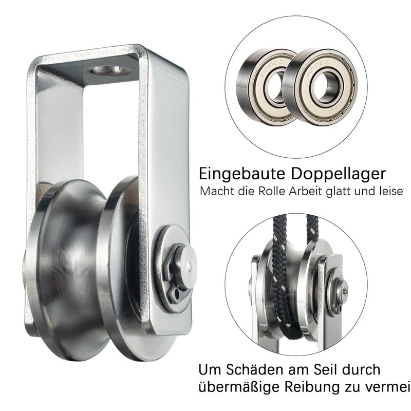 Pulley with 2 Ball Bearings, Stainless Steel Rope Pulley for