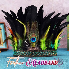 GORTIN Indian Headdress Peacock Feather Headband Native American Headpiece Carnival Costume Hair Accessories for Women (Green, Free size)
