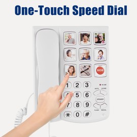 Awishwell Landline Phones for Seniors, Simple Big Button Phone for Seniors-Corded Telephone Landline Phones for Visually and Hearing Impaired with 9 One-Touch Dialing/Loud Ringer/Speaker, White
