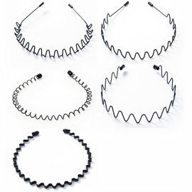 Metal Headbands for Men & Women - 5 Pack Non-Slip Adjustable Hair Bands, Unisex Sports Headbands for Running, Yoga, and Daily Use.