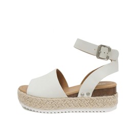Soda Topic Open Toe Buckle Ankle Strap Espadrilles Flatform Wedge Casual Sandal (8.5, Off-White, numeric_8_point_5)