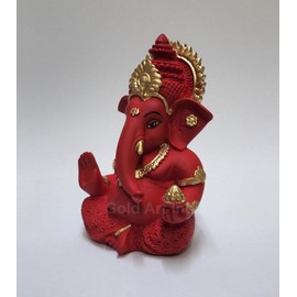 Gold Art India Mukut Ganesha Idol for Car Dashboard Maroon Red and Gold Small Ganesha Murti Ganpati Idol for Home Decor Puja Lord Ganesh Statue Gift for Office Desk Puja Room Figurine