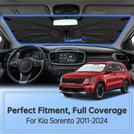 Windshield Sun Shade Umbrella for Kia Sorento 2011-2024, Foldable Car Sunshade for Front Window, Highly Reflective Auto Sun Shield Visor for UV Protection, Keep Car Cool Accessories