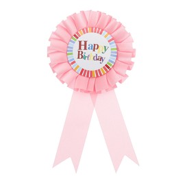 PATIKIL 6" x 3" Birthday Award Ribbon, Award Ribbon Birthday Badge Tinplate Badge for Adults Women Party Decorations Celebration Accessory, Light Pink