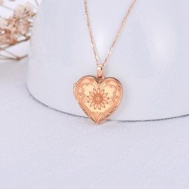 SOULMEET 18k Rose Gold Plated Silver Sunflower Locket Necklace That Holds 2 Picture, I Love You Forever, 18" (Locket only)