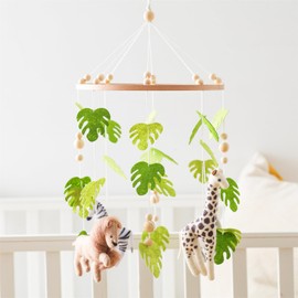 Herfair Baby Bed Mobile Baby Wind Chime Forest Animals, Green Leaves Lion Wood Mobile Baby Nursery Hanging Bed Bell, Baby Bed Pendant Game Mobile Bed Decor (Green Leaves - Lion)