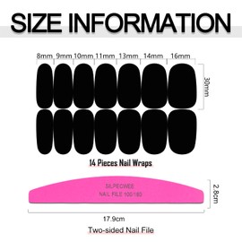 SILPECWEE 16 Sheets Black Nail Wraps Solid Color Nail Polish Strips for Women Gel Nail Strips Self Adhesive Nail Polish Stickers Fingernail Manicure Stickers Nail Art with 1pc Nail File