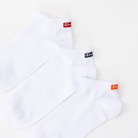 Champion CWSCZ401 3P Plain Socks, Non-Pile Logo Embroidery, Script Logo, Sneaker-In Socks, White, white