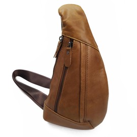 FANDARE Sling Bag Crossbody Shoulder Bag Genuine Leather Small Backpack for Men Personal Flex Bag Chest Pack Everyday Carry Bag for Tactical Travel Work Outdoor Large Capacity Chest Bag Brown