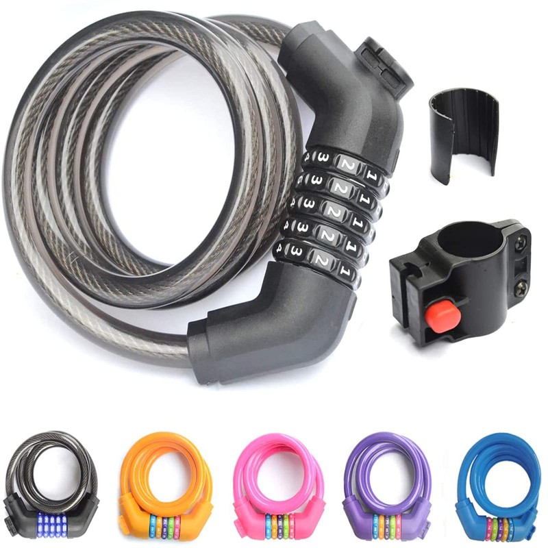 ZHEGE Bicycle Lock, Wire Lock, 5-Digit Passcode, Length 1200mm, Cross-Section