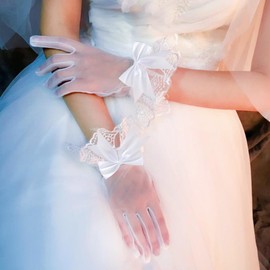 Ehuihuan 1 Pair Women's Lace Gloves, Full Finger White Gloves, White Wedding Gloves, White Short Lace Net Gloves for Wedding, Dinner Parties, Costume Accessories, White