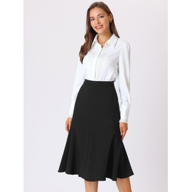 Hobemty Women's Elegant Office Skirt High Waist Ruffle Fishtail Skirt, black