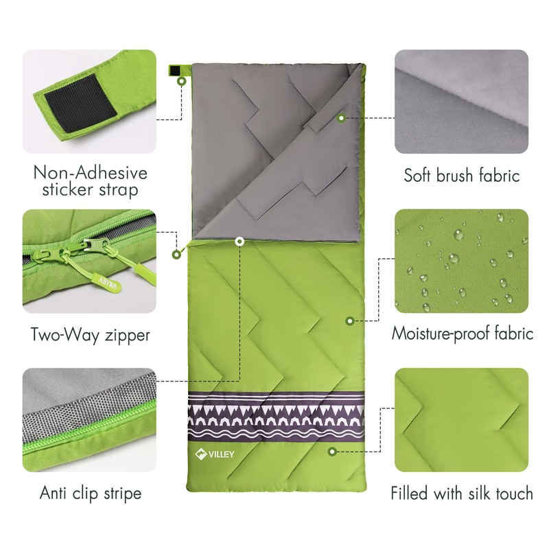 VILLEY Camping Sleeping Bag, Lightweight Backpacking Sleeping Bag with Compression