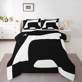 Erosebridal Black and White Abstract King Bedding Set Boho Geometric Striped Comforter Set for Adult Women Men Minimalist Modern Art Bed Collections Simple Aesthetic Modern Duvet Quilt Sets
