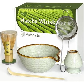 Matcha Whisk Set with Matcha Bowl, Matcha Whisk Holder Matcha Bamboo Whisk, Scoop, Sifter, Unique Gifts for Women Men Girl Friend Home Kitchen Decor Gifts for Tea Enthusiasts Christmas