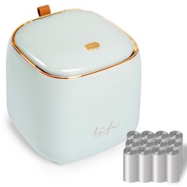 Mini Countertop Trash Can with 12 Rolls of Trash Bags, Desk Trash Can Tiny Trash Can with Press Type Lid, Desktop Trash Can Applicable for Bathroom Vanity Home Office (Trash can-kw-light blue)