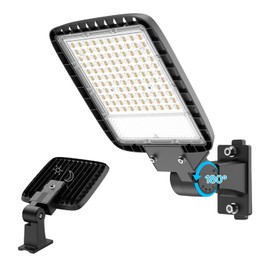 Lumenfox LED Parking Lot Light, 150W LED Shoebox Light with Dusk to Dawn Photocell, 5000K Daylight, IP65 Waterproof, Adjustable Arm Mount, AC 120V, Commercial Light for Parking Lot, 1 Pack