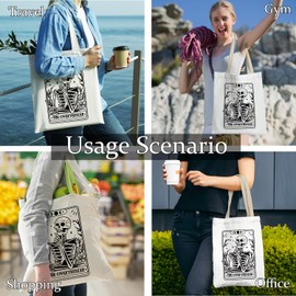 APJYM The Overthinker Tarot Card Canvas Tote Bag, Gothic Goth Skull Tote Bag, Tarot Decor, Witch Stuff, 11x14 Inches Framed