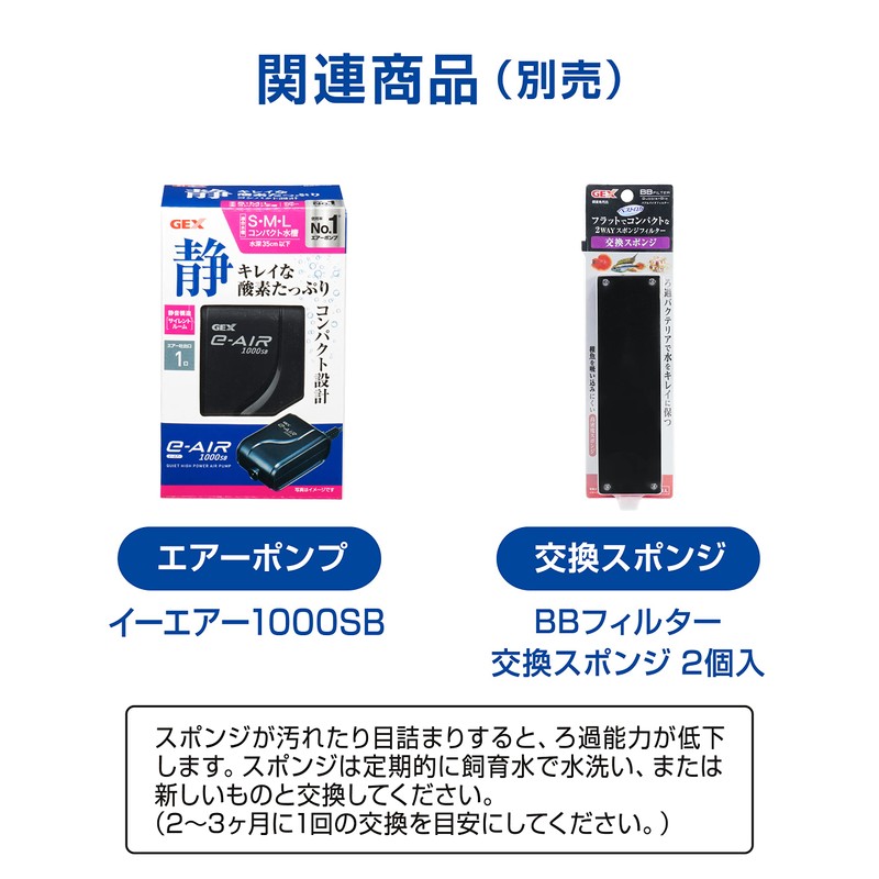 GEX BB Filter, Double 2-Way Sponge Filter, Aquarium Width 17.7