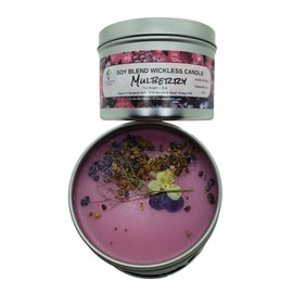 Jane Bernard Mulberry Scented Hand Poured Soy Blend Wickless Candle | 8 Ounce Tin | Complimentary Candle Warmer Included