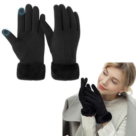dinghaole Women Touch Screen Gloves, Stylish Faux Suede Soft Warm Cosy Winter Gloves, Winter Warm Fleece Lined Touchscreen Gloves, for Driving Running Skiing Cycling Camping