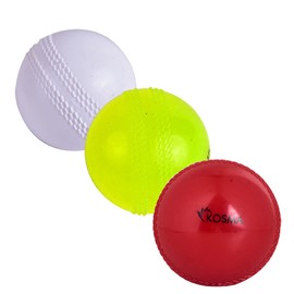 Kosma Pack of 3 Windball Cricket Ball | Indoor & Outdoor Soft Training Cricket Ball for Coaching Practice - ( Red, White & Fluorescent Yellow)