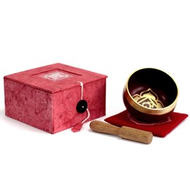 Chakra Singing Bowls with Wooden Striker & Cushion Gift Box Set | Lift Vibration & Frequency; Sound Therapy; Holistic Healing, Meditation & Relaxation Mindfulness Mantra (Root)